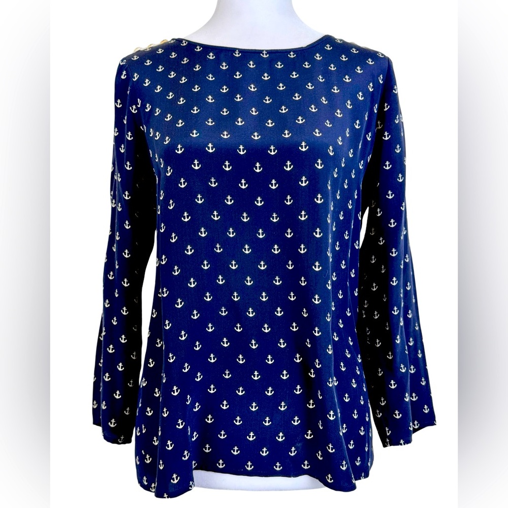 J. CREW NAUTICAL ANCHOR PRINT SILK TOP